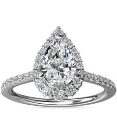 14k 白金圓弧曲線梨形光環鑽石訂婚戒指（1/3 克拉總重量）